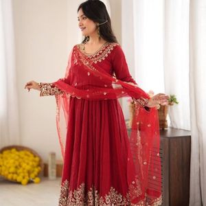 Doremon Crush Embroidered <b>Sequins</b> Modal Quick Dry <b>Top</b> Pant Set <b>Butterfly</b> Net Dupatta 3 Meter Flair Diwali Special Wholesale - Product Image 1