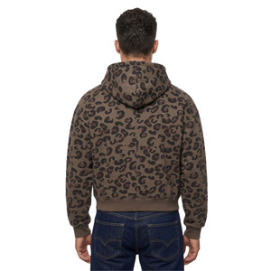 เสื้อฮู้ดซิปพิมพ์ลายเสือดาวสำหรับผู้ชาย ผ้าเชนิลล์ปักโลโก้ตามสั่ง ผ้าฝ้ายฟลีซ สตรีทแวร์ เสื้อฮู้ดซิปเต็มตัว ทรงโอเวอร์ไซส์ สวมใส่สบายๆ - Product Image 3