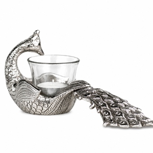 Handcrafted Metal Peacock <b>Tealight</b> <b>Candle</b> <b>Holder</b> with Glass Votive | Decorative Tabletop Home Décor & Gift - Product Image 2