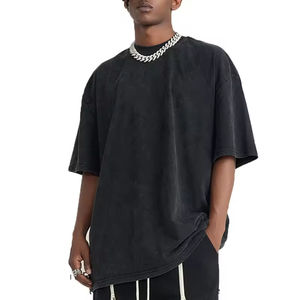 เสื้อยืดผู้ชายสไตล์วินเทจ ซักแบบตามสั่ง ออกแบบโลโก้เองได้ หรูหรา ทรงโอเวอร์ไซส์ ไหล่ตก คอกลม สตรีทแวร์ แบบเรียบ - Product Image 2