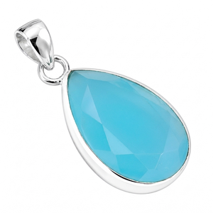 Pendentif en chalcédoine bleue naturelle en forme de larme en argent sterling 925, pendentif en pierre précieuse facettée pour femmes - Product Image 4