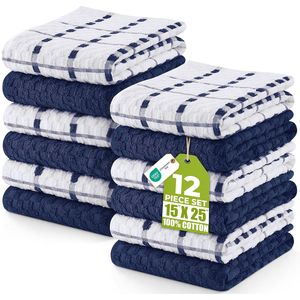 Set di 12 Asciugamani da Cucina Super Morbidi 15 X 25 Pollici, 100% Cotone Filato ad Anelli, Assorbenti per Casa, Cucina, Tè e Bar - Product Image 1