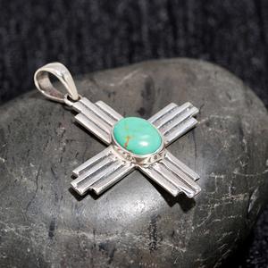 Pendentif en argent sterling 925 fait main avec pierre de turquoise naturelle taille ovale sertie clos, élégant, prix d'usine, 6,5g - Product Image 3