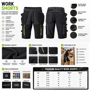 <b>Work</b> <b>Cargo</b> Shorts Comfort Elastic Waistband Breathable Quick Dry Multi Pockets High Quality Polyester/Cotton Men Knee Length - Product Image 4