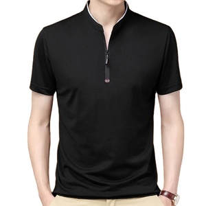 Camisetas de verano con cuello levantado y cremallera para hombre, camisetas informales holgadas de secado rápido, ropa de calle coreana, moda en tela de punto de manga corta - Product Image 3