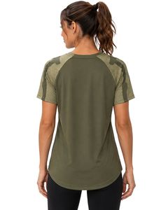 Customized Women Olive Green Camo Sports T Shirt Quick Dry Breathable Gym Running Workout Athletic Activewear Tee <b>Top</b> - Product Image 2