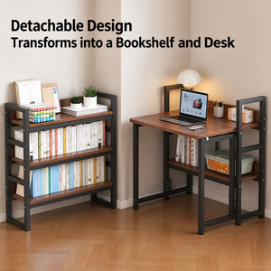 Space-Saving Bookshelf with Foldable <b>Desk</b> Multi-Level Storage Shelves and Organizer for Home Office Study Room and <b>Small</b> Spaces - Product Image 2