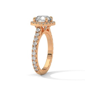 Anillo de Compromiso de Oro Amarillo de 14K con Diamante Cultivado en Laboratorio de 2 CT, Corte Redondo, con Halo y Banda Pavé para Mujer - Product Image 4