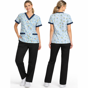 Nouvel ensemble de tenue médicale imprimée 2026 à manches courtes, couleur unie, haut et pantalon, uniforme d'infirmière, tenue de travail pour médecin, hôpital, clinique, ensemble deux pièces - Product Image 2