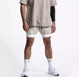 Pantaloncini da <span class=keywords><strong>uomo</strong></span> <span class=keywords><strong>bianchi</strong></span> in cotone con coulisse, a vita media, casual, traspiranti, in maglia - Product Image 5