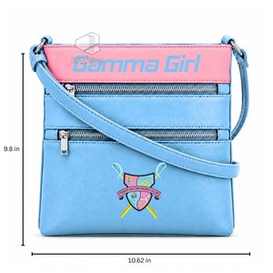 Sac bandoulière messager en cuir PU Gamma Phi Delta Sorority avec deux poches zippées, sangle réglable et emblème lettres grecques - Product Image 1