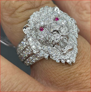 Bague de cocktail tête de lion pour femmes, en alliage, micro pavé, zircone cubique, pierre ronde, bijoux glamour pour fête, cadeau - Product Image 4