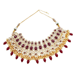ชุดสร้อยคอทองคำชุบ 24K ประดับด้วย Kundan และลูกปัด รุ่น NS619 สีมารูน สำหรับเจ้าสาวและโอกาสพิเศษ - Product Image 2