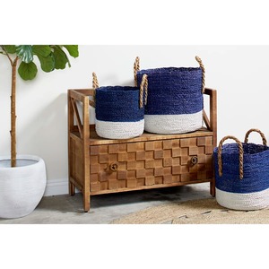 ชุดตะกร้าหวายทะเล 3 ใบ สีกรมท่าและสีขาว ตะกร้าเก็บของทำมือ ขายส่ง เป็นมิตรกับสิ่งแวดล้อม ผลิตในเวียดนาม - Product Image 3