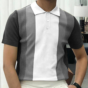 Polo de Punto de Manga Corta Casual Premium para Hombre 2026, Diseño a Rayas con Bloques de Color Verde Beige, Corte Regular - Product Image 6
