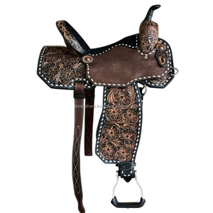 Selle de cheval de course Western Barrel exclusive de haute qualité en cuir véritable avec selle respirante confortable incurvée à la main - Product Image 5