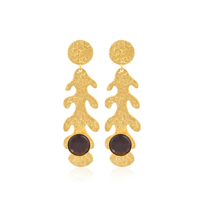 Boucles d'oreilles pendantes en pierre de fluorite plaquées or, bijoux en laiton faits à la main pour femmes - Product Image 1