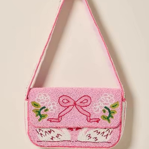 Women's for Pink Striped <b>White</b> Seed Beaded Crossbody Chain <b>Clutch</b> Handbag Two-Strap Zipper Fashion Embroidery Shoulder <b>Bag</b> - Product Image 3