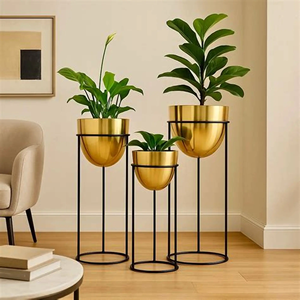 Supports à fleurs modernes en métal plaqué or avec jardinières circulaires pour plantes vertes d'intérieur, design minimaliste, décoration intérieure - Product Image 4