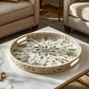 Round Bone Inlay <b>Wood</b> Serving Trays Handmade Decorative Luxury Tabletop Home Decor <b>Coffee</b> <b>Table</b> Restaurant - Product Image 6