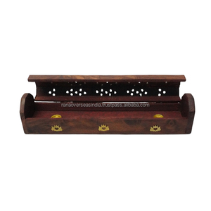 Caja de ataúd de palo de incienso de madera de alta demanda hecha a mano y quemador de incienso con incrustaciones de latón de loto gran regalo para cualquier ocasión - Product Image 6
