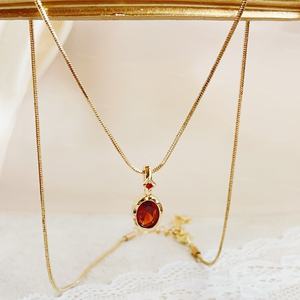 Pendentif grenat vintage pour femme, argent sterling 925 plaqué or 14 carats, bijou délicat pierre de naissance de janvier, cadeau - Product Image 1