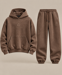 Ensemble survêtement streetwear homme marron oversize avec broderie personnalisée, coton épais, deux pièces - Product Image 5