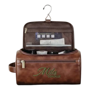 Genuine Leather Zipper Portable Vintage Cosmetic Bag for Men Women Soft Handle Durable Large Capacity Geometric Pattern - Product Image 2