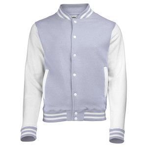 Chaquetas Deportivas Personalizadas al por Mayor para Hombre, Chaqueta Varsity de Satén con Cuello Alto Delgado en Blanco y Azul para el Equipo Warriors Starter - Product Image 2