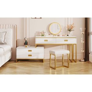 <b>Modern</b> Style Large Size <b>Dressing</b> <b>Table</b> Mirror 4 Drawers Makeup Vanity with Movable Side Cabinet and 3 Colors LED Light - Product Image 3