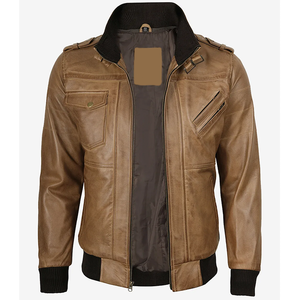Veste en cuir de vachette marron camel OEM 2026, très vendue, pour homme, avec col à capuche, poches zippées, haute qualité, faible MOQ, veste tendance - Product Image 3