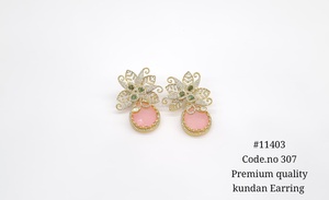 Pendientes colgantes Kundan 11403, chapados en oro, con piedra doble de circonita cúbica, joyería floral para bodas y fiestas, para mujer - Product Image 2