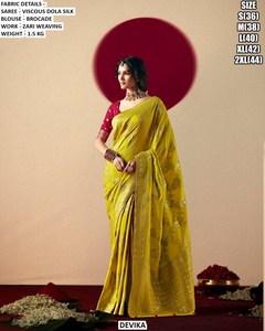 Devika Green Viscous Dola Silk Saree With Brocade <b>Blouse</b> Zari Work Wedding Wear Regular Fit Floor-Length Women's <b>Sari</b> - Product Image 3