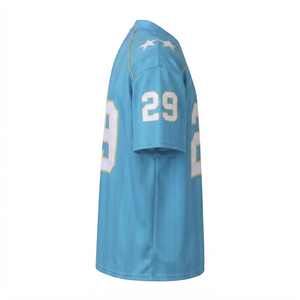 Camiseta de Fútbol Americano Azul Cielo Personalizada al por Mayor, Camiseta Deportiva Blanca con Cuello en V para Equipos Deportivos, Uniforme Deportivo Masculino - Product Image 4