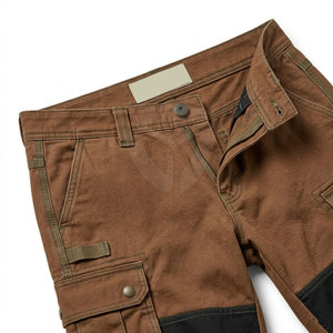 <b>Men's</b> <b>Brown</b> Canvas <b>Cargo</b> Pants Multiple Pockets Workwear Style Mid Waist Button Fly Straight Fit Autumn Wear - Product Image 6