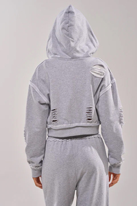 Conjunto de Sudadera con Capucha y Cremallera Gris Oversize, Pantalones de Pierna Ancha con Diseño de Corte, Ropa Unisex para Otoño, 100% Algodón Transpirable y Ecológico - Product Image 5
