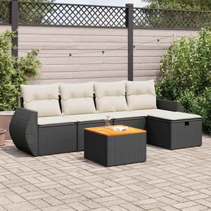 Ensemble de canapé de jardin à pieds réglables en rotin PE noir, 6 pièces, confortable et élégant, mobilier d'extérieur - Product Image 1