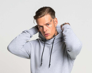 Men's <b>Grey</b> Hooded <b>Sweatshirt</b> Regular Fit Cotton French Terry Casual Autumn Pullover with Pocket and Drawstring - Product Image 6