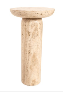 Travertine Coffee <b>Table</b> <b>Round</b> Pedestal <b>Side</b> <b>Table</b> Natural Stone Accent <b>Table</b> for Living Room - Product Image 2