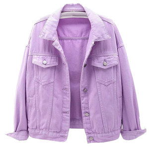 Chaqueta vaquera morada para mujer, abrigo vaquero lavanda oversize, ropa exterior de moda para mujer, corte holgado, informal, con botones, nueva - Product Image 1