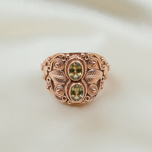 Anillo vintage hecho a mano de plata de ley 925 con citrino, grabado con hojas florales, estilo bohemio, anillo de doble piedra, regalo de Navidad - Product Image 5