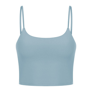 Short de yoga et soutien-gorge de sport pour femme, bleu marine, à bretelles convertibles, col en V, taille mi-haute, sans couture, respirant, avec logo frontal - Product Image 2