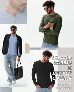 Camisa Henley de punto gofrado para hombre Warpro, manga larga, transpirable, térmica, informal, con botones, ropa al por mayor OEM para hombre - Product Image 4