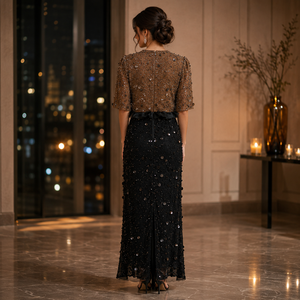 Luxury Women Embellished Maxi Dress | Elegant Keyhole Neck Party Wear | Hand Beaded Sequin Evening Gown Premium Fashion Outfit - Product Image 3