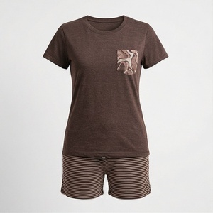 Conjunto de 2 Piezas de Alta Calidad para Mujer, Estilo Formal, Sólido, por Encima de la Rodilla, Camiseta de Manga Corta y Pantalones Cortos - Product Image 1