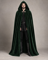 Cape à capuche unisexe en polyester vert foncé pour Halloween, style sorcière, médiéval, Renaissance, longue cape de costume pour TV, film, fantaisie, LARP, adulte