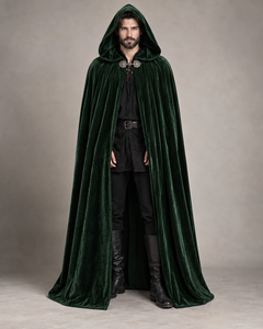 Capa con Capucha de Terciopelo Verde Oscuro para Hombre, Estilo Medieval Renacentista, Disfraz de Capa Larga para TV, Cine, Fantasía, LARP, Ropa para Adultos - Product Image 2
