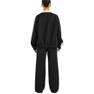 Conjunto Deportivo de Dos Piezas para Mujer con Sudadera con Capucha y Cremallera Completa, Ribete en Contraste y Pantalones de Pierna Recta Relajados, Estilo Casual Athleisure - Product Image 2