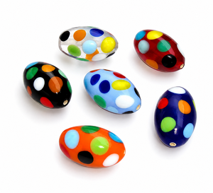Cuentas de Vidrio Ovaladas Hechas a Mano con Diseño de Puntos Azules y Blancos para la Creación de Joyería de Moda, Cuentas Sueltas en Caja para Collares, Pulseras y Pendientes - Product Image 1