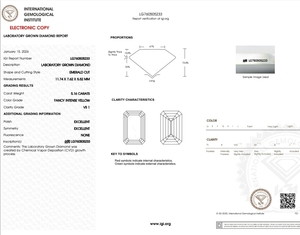 Diamant de laboratoire IGI certifié 5 carats, taille émeraude, jaune vif fantaisie, clarté VS1, excellente taille, pour la fabrication de bijoux Gemver - Product Image 2